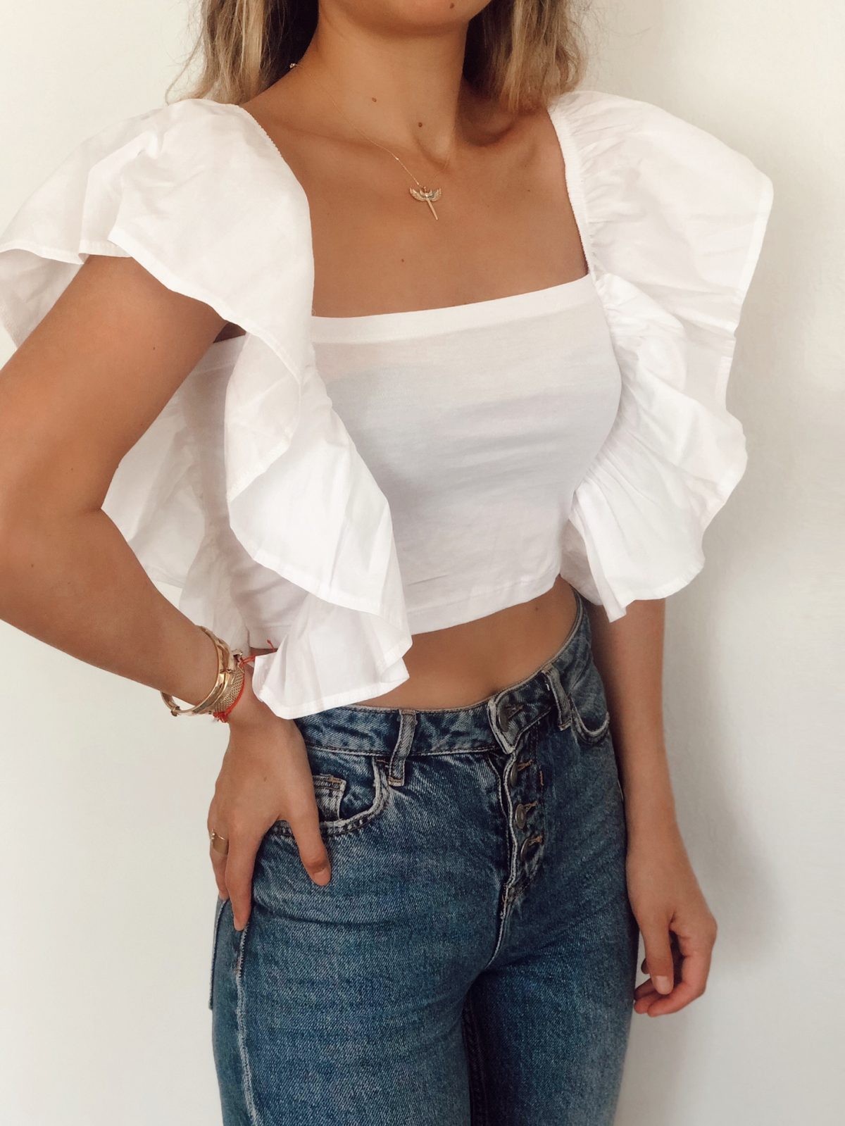 Kolları Fırfırlı Kısa Crop