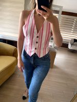 Pembe Sırt dekolteli Keten Yelek